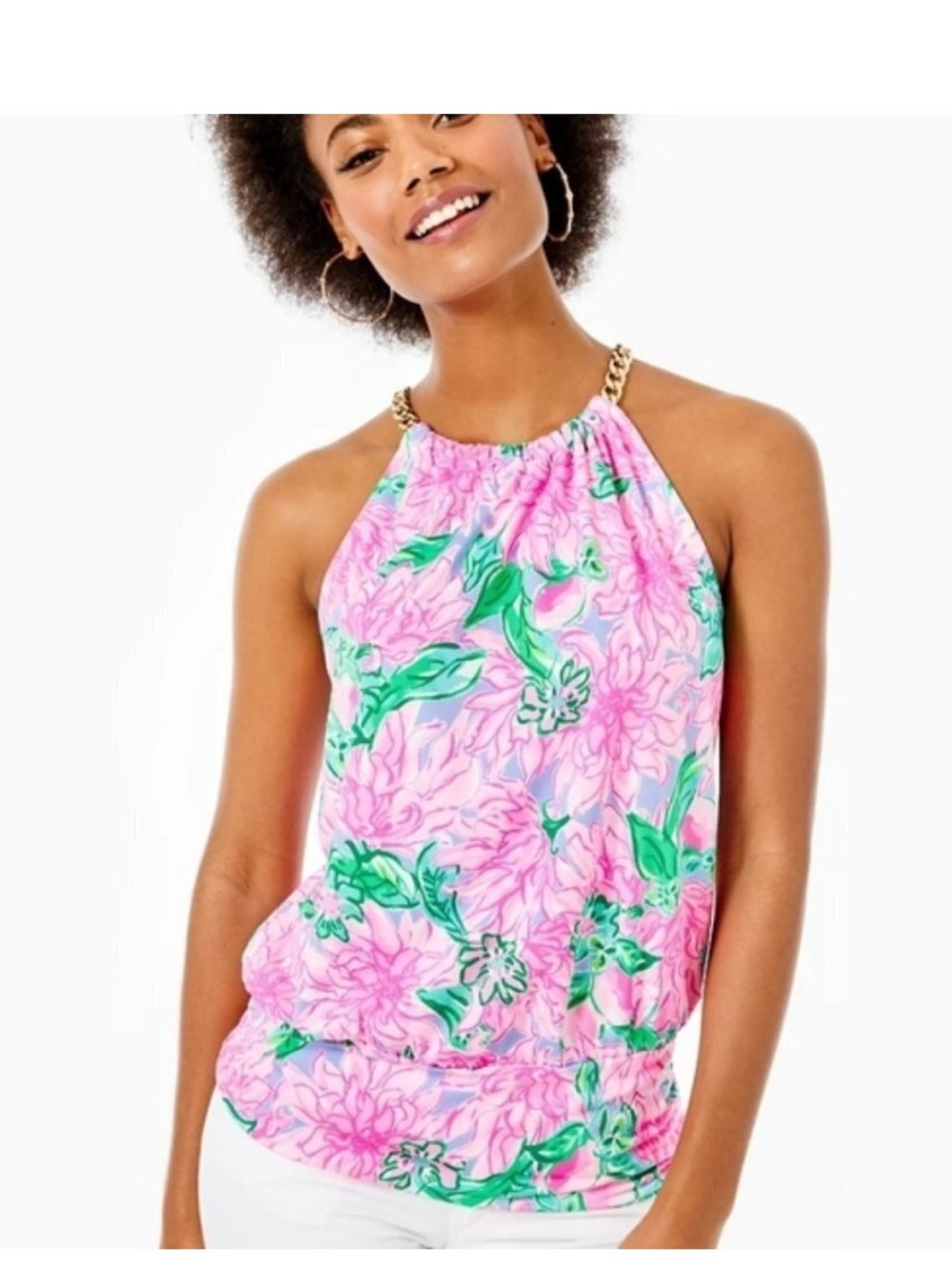 Lilly Pulitzer Pink & Green Floral Halter Camisole